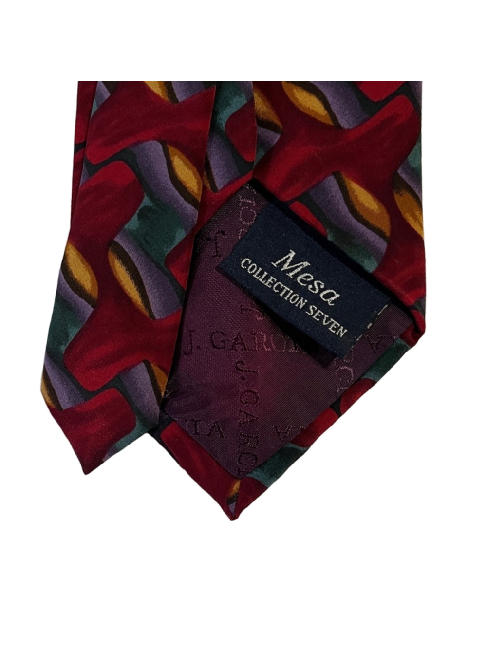 J. Garcia Red and Blue Geometric Men's Tie - Picture 3 of 3